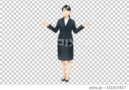 両手を広げて紹介するビジネスウーマン（全身・水彩） 131815917