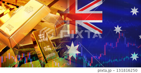 Gold bars stacked on Australian flag. Australia gold reserves, Concept Gold bars stacked on Australian flag. Australia gold reserves, Concept 131816250