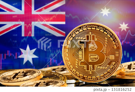 Investors in cryptocurrency and Blockchain Technology in Australia, Concept. Bitcoin with Australia flag in the background Investors in cryptocurrency and Blockchain Technology in Australia, Concept. Bitcoin with Australia flag in the background 131816252