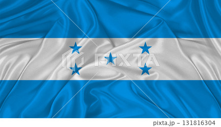 Flag of Honduras with cloth texture. Close up of Honduras flag waving 131816304