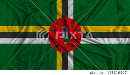 Dominican flag with fabric texture background. National flag of Dominica 131816307