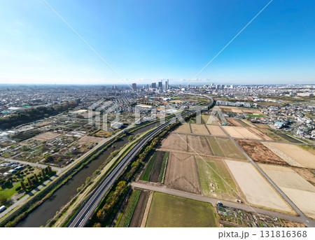 空撮「埼玉県」見沼田んぼ秋の風景　さいたま市 131816368