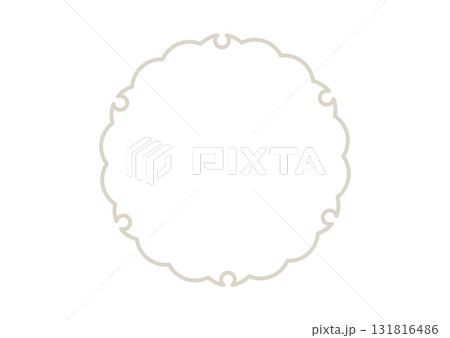 和柄のシンプルなフレーム枠のイラスト　雪輪　灰色ベージュ　線と面　白バック　ベクターpng透明 131816486