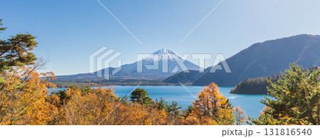 「山梨県」秋の本栖湖と富士山の風景 「山梨県」秋の本栖湖と富士山の風景 131816540
