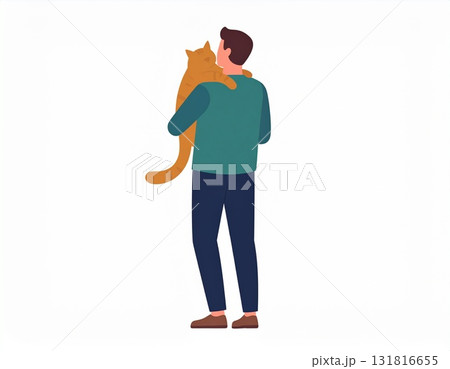 猫と飼い主のやさしい時間 ミニマルで温もりのあるフラットスタイルのペットイラスト 猫と飼い主のやさしい時間 ミニマルで温もりのあるフラットスタイルのペットイラスト 131816655