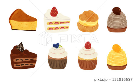 ケーキ8種　水彩風手描きイラスト 131816657
