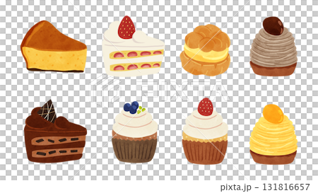 ケーキ8種　水彩風手描きイラスト 131816657