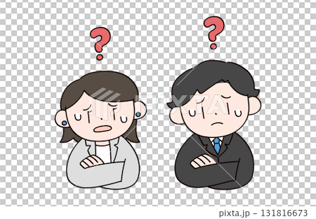 Illustration of two men and women in suits who are in trouble 131816673