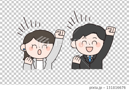 兩個穿著西裝的快樂男人和女人的插圖 131816676