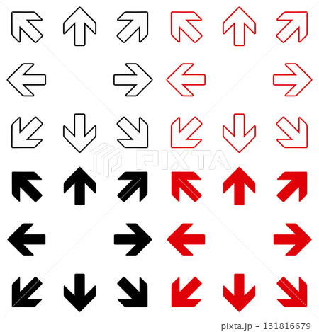 八方向に向くシンプルな矢印アイコン2色セット ブラック・レッド 131816679