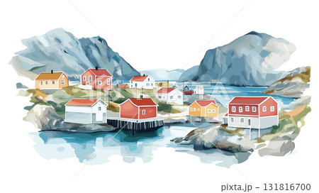 Fogo Island. Fogo Island hand drawn watercolor illustration 131816700