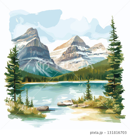 Glacier National Park. Glacier National Park hand drawn watercolor illustration Glacier National Park. Glacier National Park hand drawn watercolor illustration 131816703