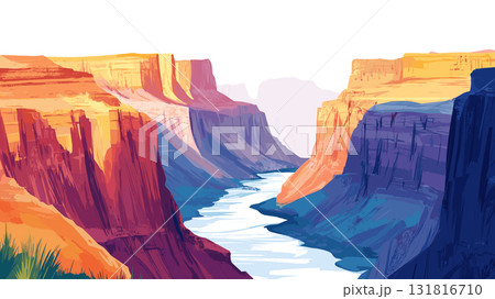 Grand Canyon National Park. Grand Canyon National Park hand drawn watercolor illustration 131816710
