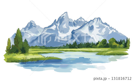 Grand Teton National Park. Grand Teton National Park hand drawn watercolor illustration Grand Teton National Park. Grand Teton National Park hand drawn watercolor illustration 131816712