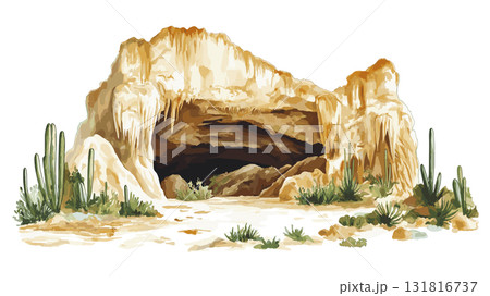 Carlsbad Caverns National Park. Carlsbad Caverns National Park hand drawn watercolor illustration 131816737