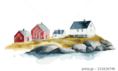 Fogo Island. Fogo Island hand drawn watercolor illustration 131816746