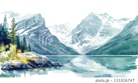 Glacier National Park of Canada. Glacier National Park of Canada hand drawn watercolor illustration Glacier National Park of Canada. Glacier National Park of Canada hand drawn watercolor illustration 131816747