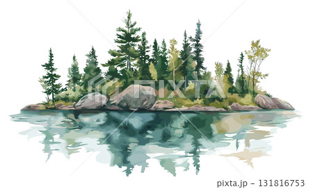 Isle Royale National Park. Isle Royale National Park hand drawn watercolor illustration 131816753