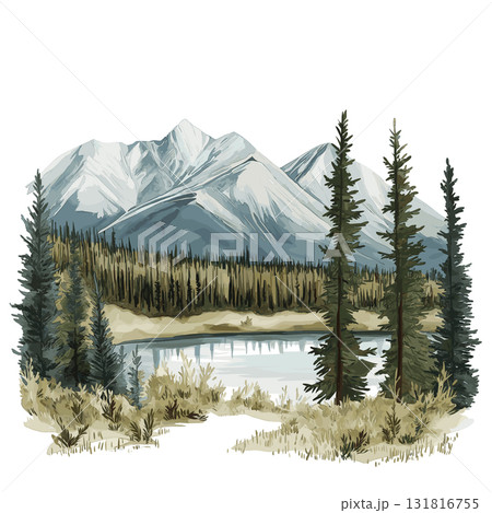 Kluane National Park. Kluane National Park hand drawn watercolor illustration Kluane National Park. Kluane National Park hand drawn watercolor illustration 131816755