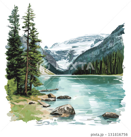 Lake Louise. Lake Louise hand drawn watercolor illustration 131816756