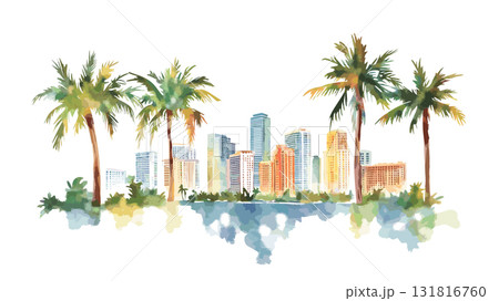 Miami. Miami hand drawn watercolor illustration 131816760