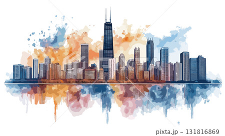 Chicago. Chicago hand drawn watercolor illustration 131816869