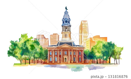 Independence Hall and Liberty Bell. Independence Hall and Liberty Bell hand drawn watercolor illustration Independence Hall and Liberty Bell. Independence Hall and Liberty Bell hand drawn watercolor illustration 131816876