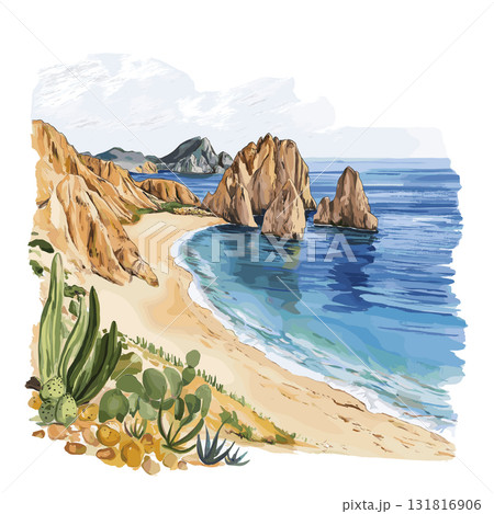 Los Cabos. Los Cabos hand drawn watercolor illustration Los Cabos. Los Cabos hand drawn watercolor illustration 131816906