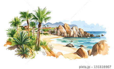 Los Cabos. Los Cabos hand drawn watercolor illustration Los Cabos. Los Cabos hand drawn watercolor illustration 131816907