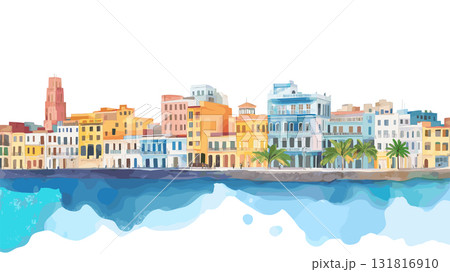 Malecon. Malecon hand drawn watercolor illustration 131816910