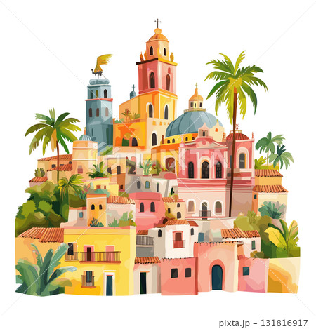 Mexico City. Mexico City hand drawn watercolor illustration Mexico City. Mexico City hand drawn watercolor illustration 131816917