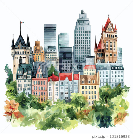 Montreal. Montreal hand drawn watercolor illustration 131816928