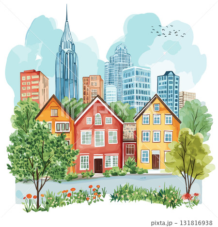 Nashville's Broadway and Music Row. Nashville's Broadway and Music Row hand drawn watercolor illustration 131816938