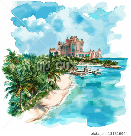 Nassau. Nassau hand drawn watercolor illustration Nassau. Nassau hand drawn watercolor illustration 131816944
