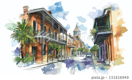 New Orleans . New Orleans  hand drawn watercolor illustration 131816949