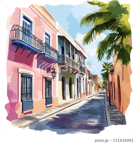 Old San Juan. Old San Juan hand drawn watercolor illustration 131816991