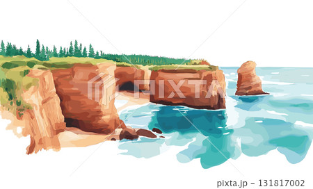 Prince Edward Island National Park. Prince Edward Island National Park hand drawn watercolor illustration 131817002