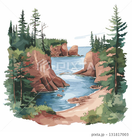 Prince Edward Island National Park. Prince Edward Island National Park hand drawn watercolor illustration 131817003