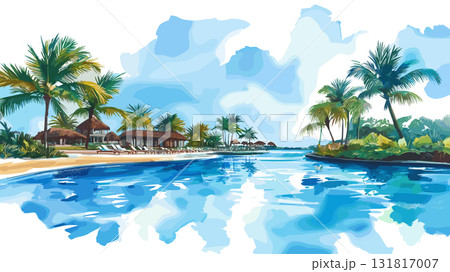 Punta Cana. Punta Cana hand drawn watercolor illustration 131817007