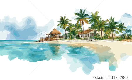 Punta Cana. Punta Cana hand drawn watercolor illustration 131817008
