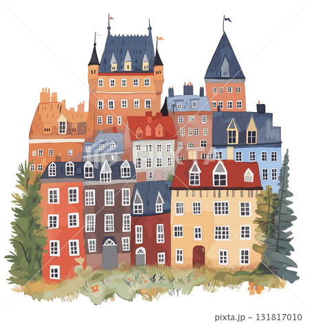 Quebec City. Quebec City hand drawn watercolor illustration Quebec City. Quebec City hand drawn watercolor illustration 131817010