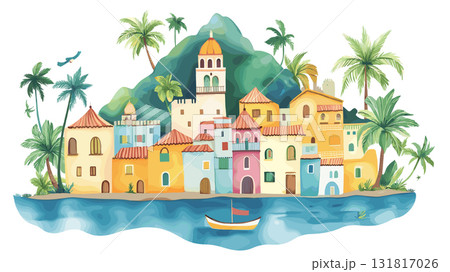 San Juan. San Juan hand drawn watercolor illustration 131817026