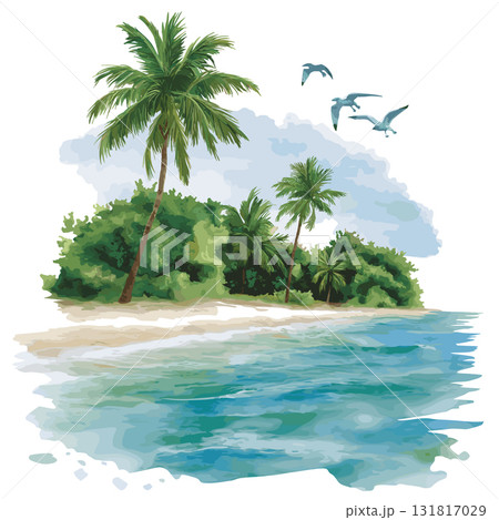 Saona Island. Saona Island hand drawn watercolor illustration 131817029