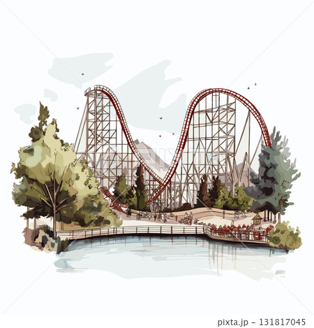 Six Flags Magic Mountain. Six Flags Magic Mountain hand drawn watercolor illustration 131817045