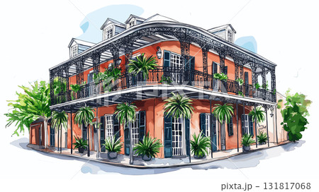 The French Quarter. The French Quarter hand drawn watercolor illustration The French Quarter. The French Quarter hand drawn watercolor illustration 131817068