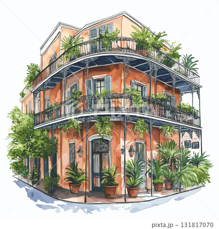The French Quarter. The French Quarter hand drawn watercolor illustration The French Quarter. The French Quarter hand drawn watercolor illustration 131817070