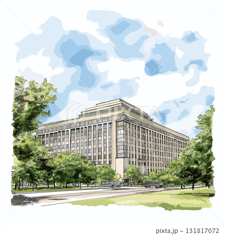 The Pentagon. The Pentagon hand drawn watercolor illustration The Pentagon. The Pentagon hand drawn watercolor illustration 131817072