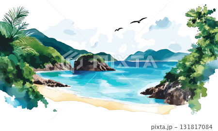 Trunk Bay. Trunk Bay hand drawn watercolor illustration Trunk Bay. Trunk Bay hand drawn watercolor illustration 131817084