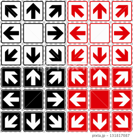 Simple eight-way arrow icon, tiled, set of two colors: black and red Simple eight-way arrow icon, tiled, set of two colors: black and red 131817087