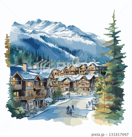 Whistler Blackcomb. Whistler Blackcomb hand drawn watercolor illustration Whistler Blackcomb. Whistler Blackcomb hand drawn watercolor illustration 131817097